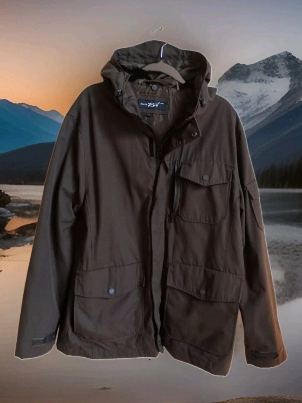 Black Rivet G-III Apparel Men's Sz LARGE Lined Zip Utility Hooded Jacket Brown